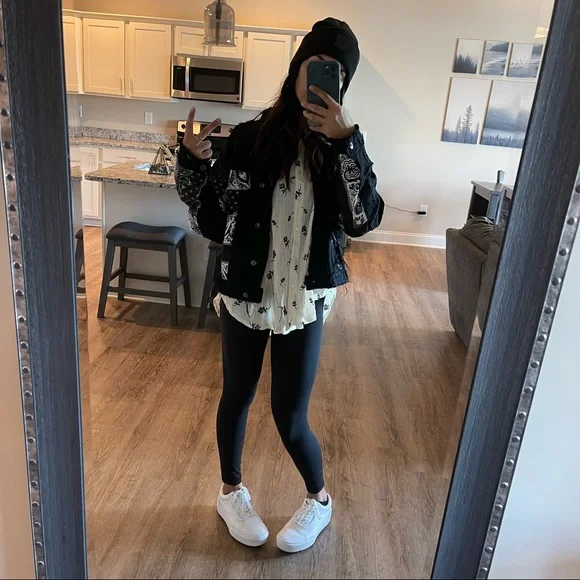 West Side Black Bandana Distressed Denim Jacket - Picture 7 of 14